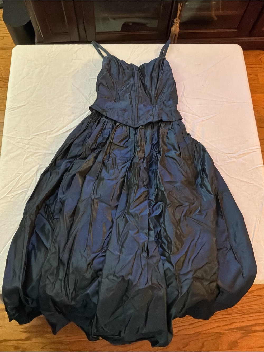 Jessica McClintock Navy Blue Spaghetti Strap Prom Dress corset style top
